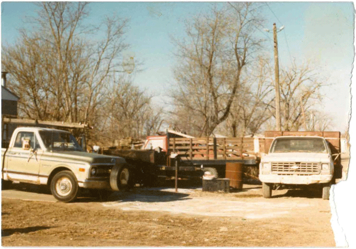 Original Chevy trucks used by John Cain when he started JC Roofing